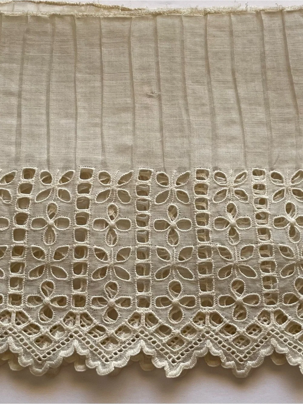 Antique Late 19th C Victorian Lace Trim Pleated Cotton Broderie Anglaise 36